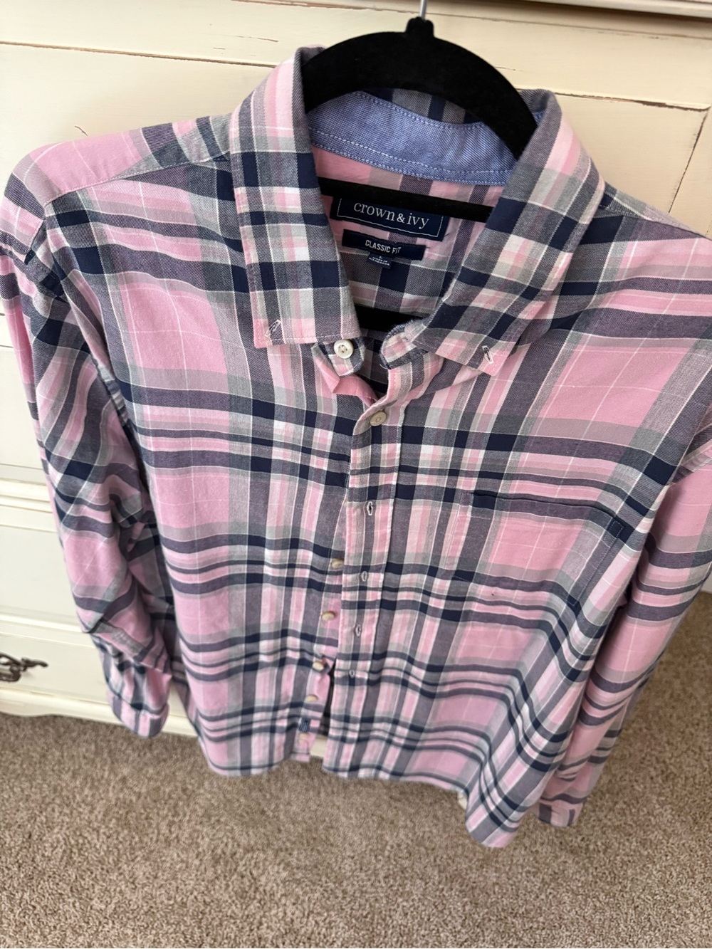 crown & ivy Pink and Navy Plaid Button-Down Shirt flannel